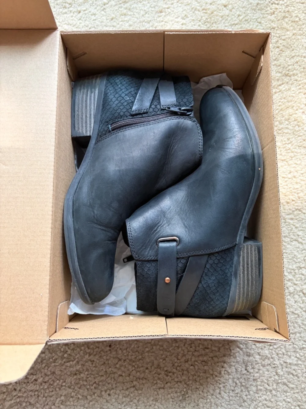 Clarks Addiy Gladys Black Leather Boots - With Box (Size 7)